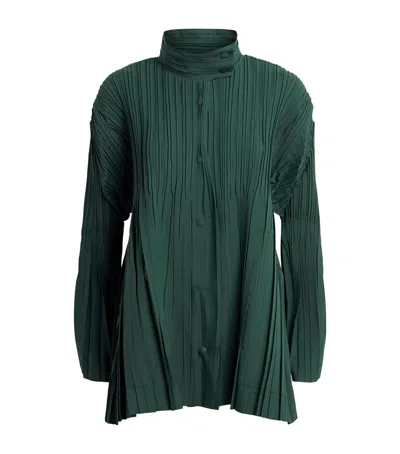 Issey Miyake Pleats Please  Pleated Float Coat In Green