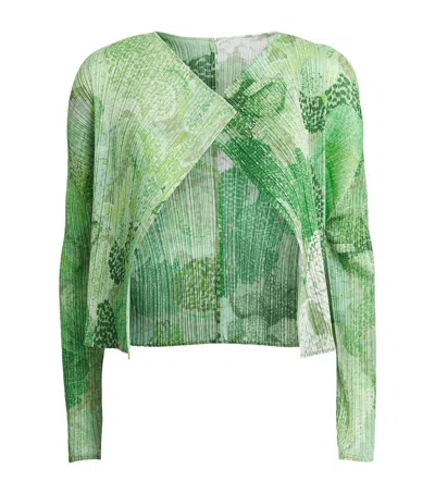 Issey Miyake Pleats Please  Pleated Foggy Forest Cardigan In Green