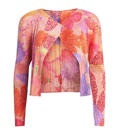 Issey Miyake Pleats Please  Pleated Foggy Forest Cardigan In Multi