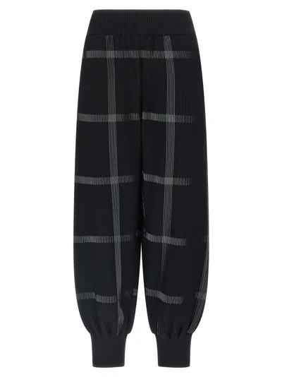 Issey Miyake Pleats Please  Pleated Knit Check Jogging Pants In Black