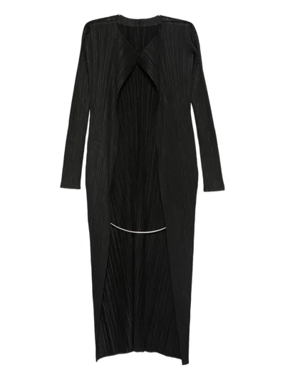 Issey Miyake Pleats Please  Pleated Long Cardigan In Black
