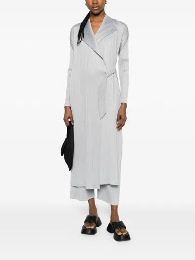 Issey Miyake Pleats Please  Pleated Long Coat In Gray