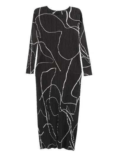 Issey Miyake Pleats Please  Pleated Long Dress In Black