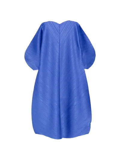 Issey Miyake Pleated Balloon-sleeve Dress In Blue
