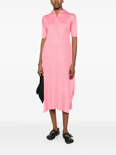 Issey Miyake Pleats Please  Pleated Long Dress In Pink