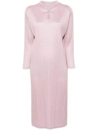 Issey Miyake Pleats Please  Pleated Long Dress In Pink