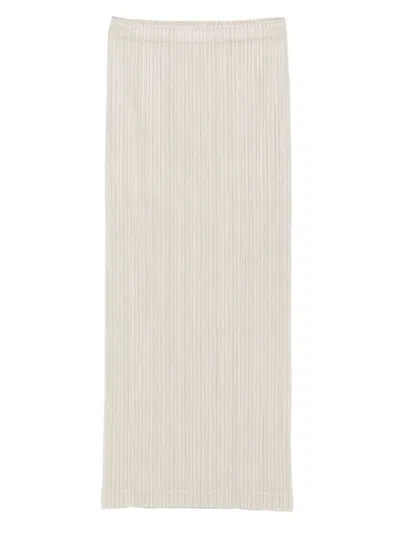 Issey Miyake Pleats Please  Pleated Long Skirt In White