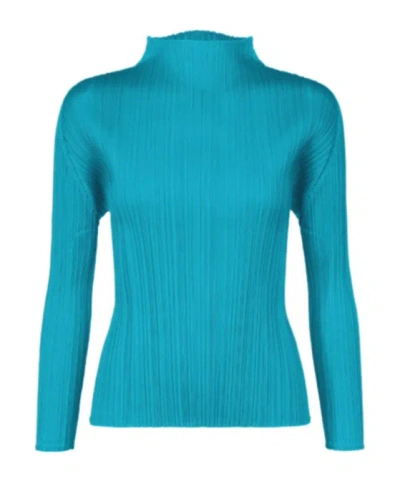 Issey Miyake Pleats Please  Pleated Long-sleeve Top In Blue