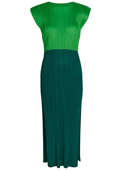 Issey Miyake Pleats Please  Pleated Midi Dress In Green