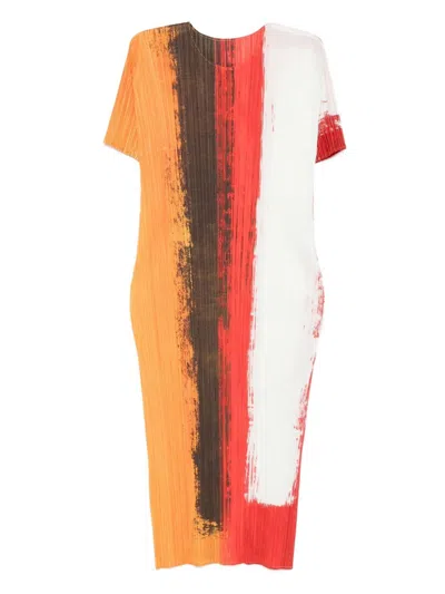 ISSEY MIYAKE PLEATS PLEASE ISSEY MIYAKE PLEATED PRINTED MIDI DRESS