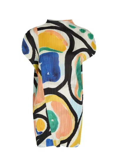 Issey Miyake Pleats Please  Pleated Printed Woven Mini Dress In Multi