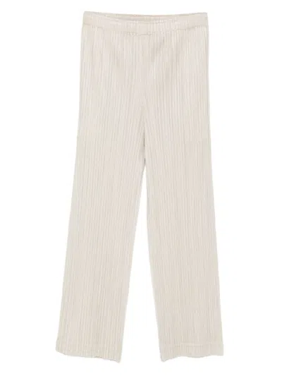 Issey Miyake Pleats Please  Pleated Slim Trousers In Neutral