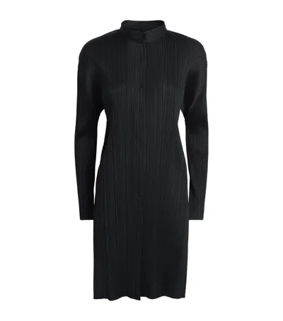Issey Miyake Pleats Please  Pleated Stand Collar Shirt In Black