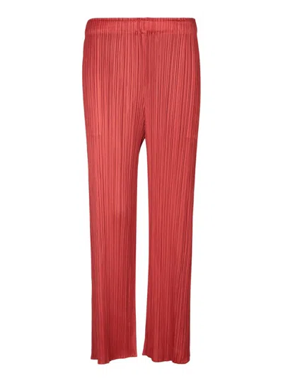 Issey Miyake Pleats Please  Pleated Straight Leg Pants In Red
