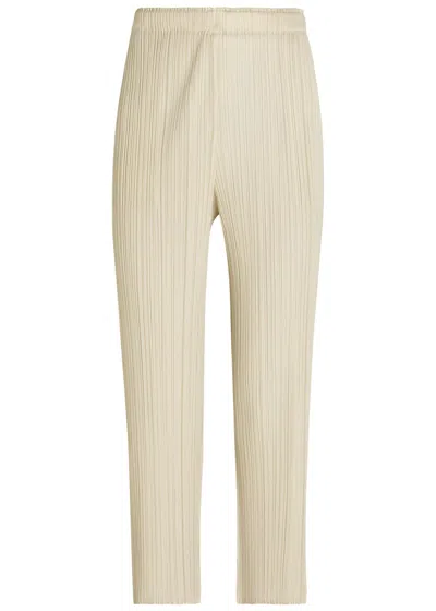 Issey Miyake Pleats Please  Pleated Straight-leg Woven Cropped Trousers In Neutral