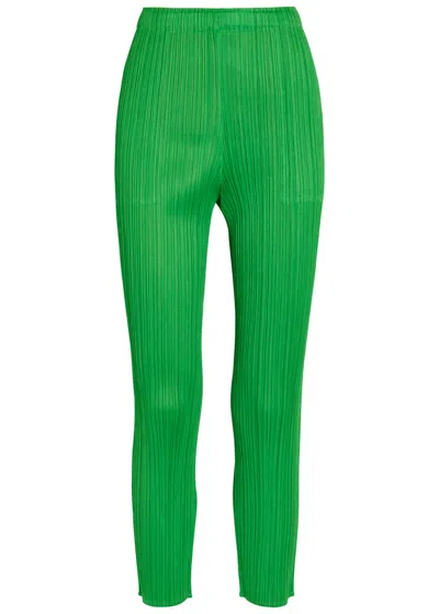 Issey Miyake Pleats Please  Pleated Tapered-leg Trousers In Green