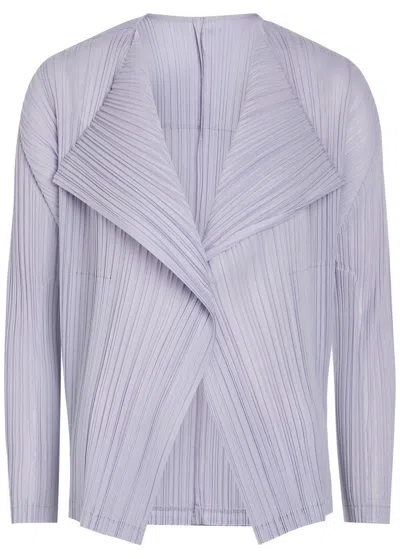 Issey Miyake Pleats Please  Pleated Woven Cardigan In Blue