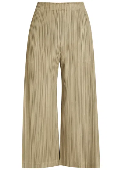 Issey Miyake Pleats Please  Pleated Woven Cropped Trousers In Beige