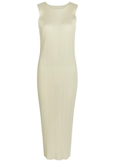 Issey Miyake Pleats Please  Pleated Woven Midi Dress In White
