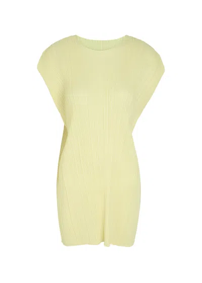 Issey Miyake Pleats Please  Pleated Woven Mini Dress In Yellow