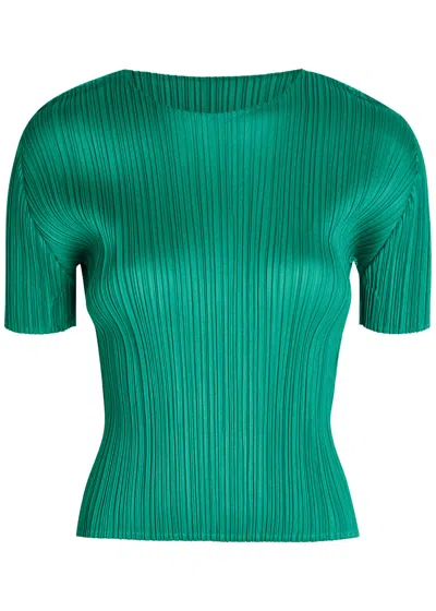 Issey Miyake Pleats Please  Pleated Woven Top In Green