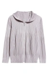 Issey Miyake Pleats Please  Pleated Zip Front Hoodie In Gray