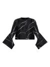 Issey Miyake Abstract Pattern Cropped Cardigan With Flared Sleeves In Black