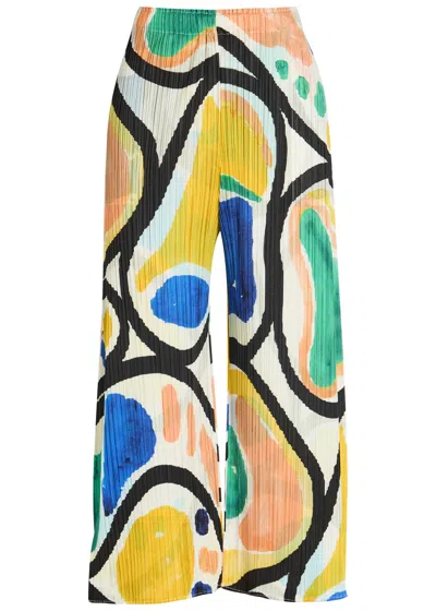 Issey Miyake Pleats Please  Printed Pleated Woven Cropped Trousers In Multi