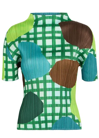 Issey Miyake Pleats Please  Printed Pleated Woven Top In Brown