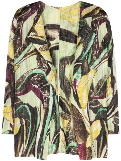 Issey Miyake Pleats Please  Printed Short Cardigan In Kaki