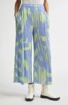 Issey Miyake Pleats Please  Refraction Print Pleated Crop Wide Leg Pants In Light Blue
