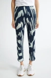 Issey Miyake Womens Grayish Navy Refraction Abstract-print Pleated Knitted Trousers In Blue