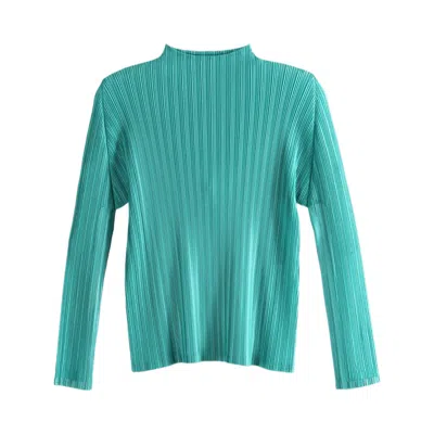 Pre-owned Issey Miyake Pleats Please  Rib Pleats February Shirt 'turquoise Green' | Women's Size 3