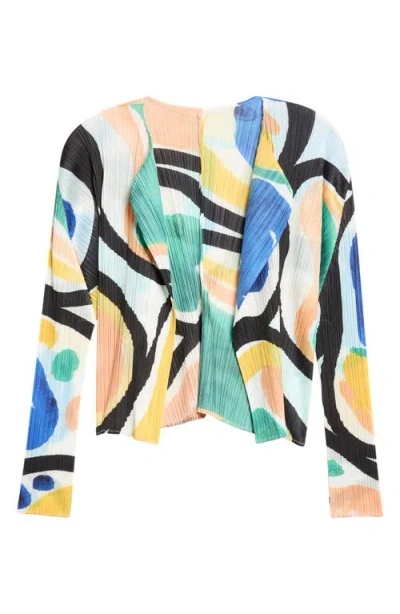 Issey Miyake Pleats Please  Roll Pleated Open Front Cardigan In Multi