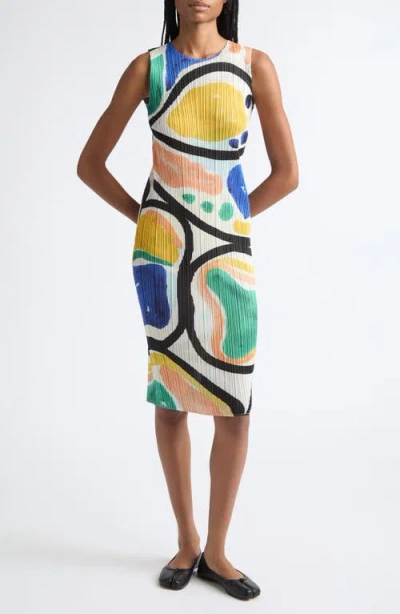 Issey Miyake Pleats Please  Roll Pleated Sleeveless Midi Dress In 94-multi