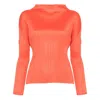 Issey Miyake Chiffon Twist Plisse Top In Orange