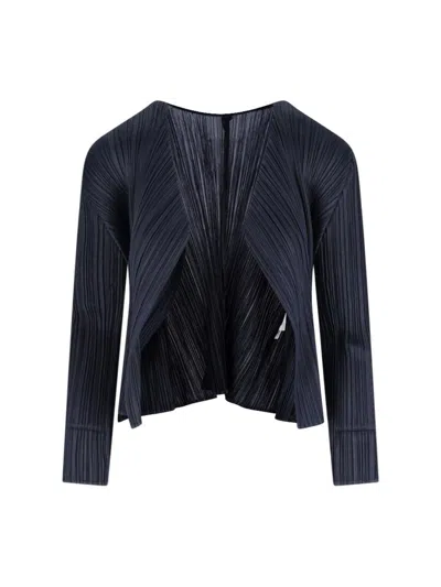 Issey Miyake Pleated Cardigan In Blue