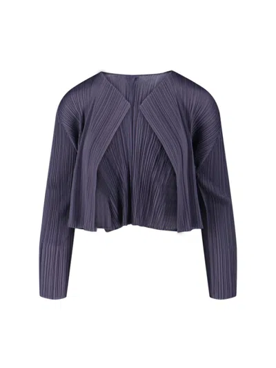 Issey Miyake Pleated Cardigan In Blue
