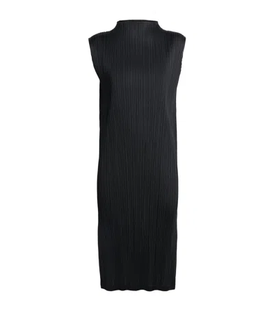 Issey Miyake Pleats Please  Swing Solid Midi Tunic Dress In Black