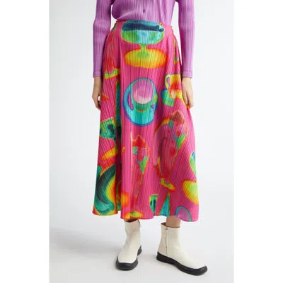 Issey Miyake Pleats Please  Thermal Floods Print Pleated A-line Skirt In Pink