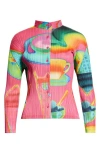 Shop Issey Miyake Pleats Please  Thermal Foods Print Pleated Cardigan In Pink