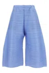 Issey Miyake Wide Leg Textured Fabric Elastic Waistband Trousers In Blue