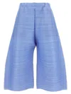 Issey Miyake Wide Leg Textured Fabric Elastic Waistband Trousers In Blue