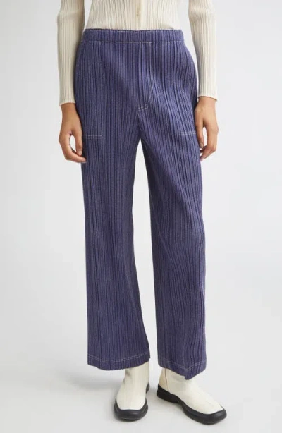 Issey Miyake Pleats Please  Trompe L'oeil Pleated Straight Leg Pants In Blue