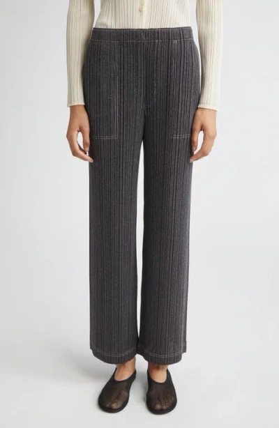 Issey Miyake Pleats Please  Trompe L'oeil Pleated Straight Leg Pants In Gray