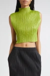 Issey Miyake Pleats Please  Tune Pleated Crop Top In Green