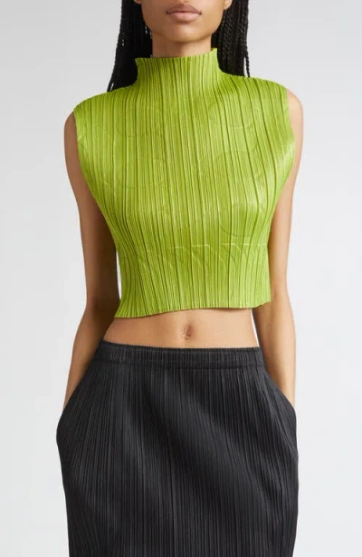 Issey Miyake Pleats Please  Tune Pleated Crop Top In Green