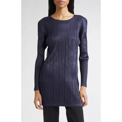 Issey Miyake Pleats Please  Tune Pleated Longline Top In Blue