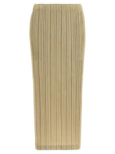 Issey Miyake Pleats Please  Vertical Pleated Skirt In Beige