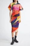 Issey Miyake Multicolor Voyager Midi Dress In Sunset Orange